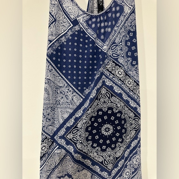 LAUREN Ralph Lauren Summer Racerback White & Blue Bandana Print Dress Large - Picture 5 of 5